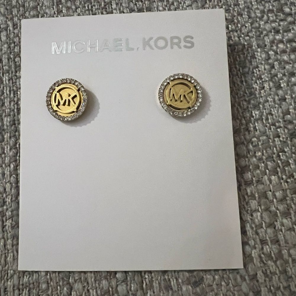 Gorgeous NWT Michael Kors coin with rhinestones embellished stud earrings